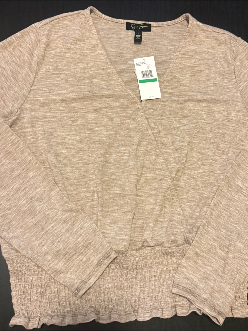 Jessica Simpson Heathered Light Taupe V-Neck Top